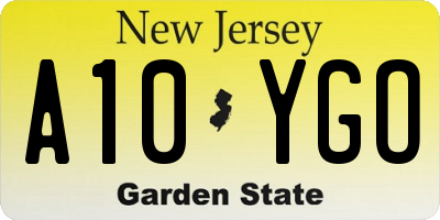 NJ license plate A10YGO