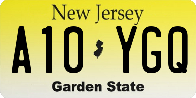 NJ license plate A10YGQ