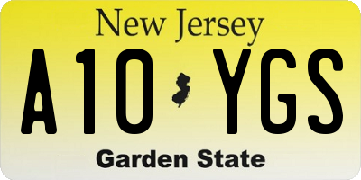 NJ license plate A10YGS
