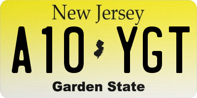 NJ license plate A10YGT