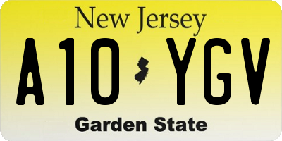 NJ license plate A10YGV