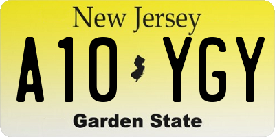 NJ license plate A10YGY