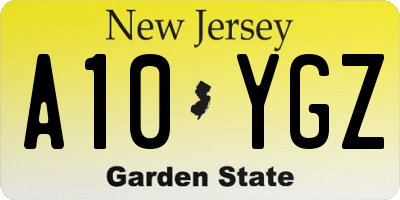 NJ license plate A10YGZ