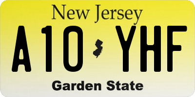 NJ license plate A10YHF