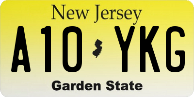 NJ license plate A10YKG