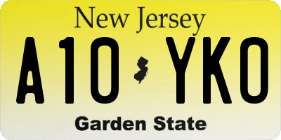 NJ license plate A10YKO