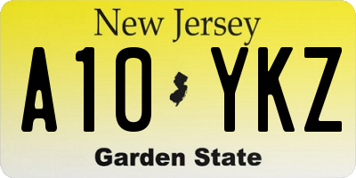 NJ license plate A10YKZ