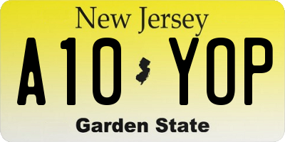NJ license plate A10YOP