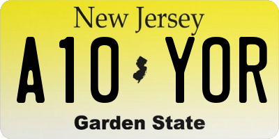 NJ license plate A10YOR