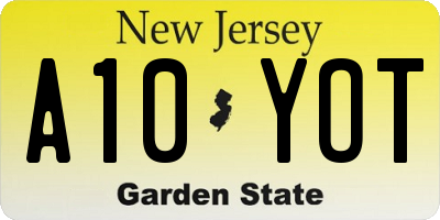 NJ license plate A10YOT