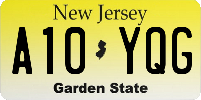 NJ license plate A10YQG