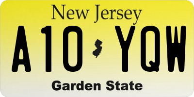 NJ license plate A10YQW