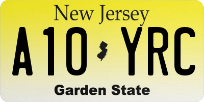 NJ license plate A10YRC