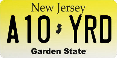 NJ license plate A10YRD