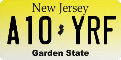 NJ license plate A10YRF