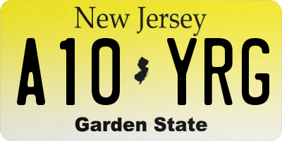 NJ license plate A10YRG
