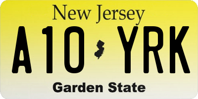 NJ license plate A10YRK