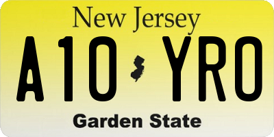 NJ license plate A10YRO