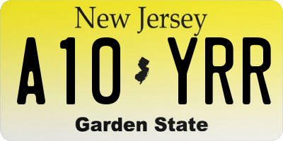 NJ license plate A10YRR