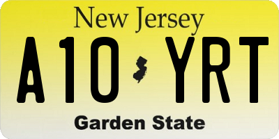 NJ license plate A10YRT