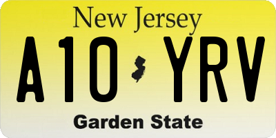 NJ license plate A10YRV