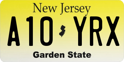NJ license plate A10YRX