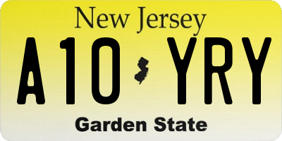 NJ license plate A10YRY