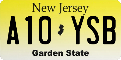 NJ license plate A10YSB