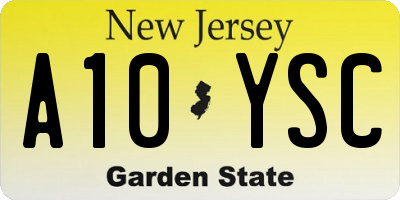 NJ license plate A10YSC