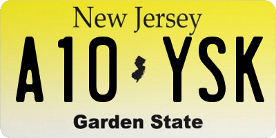 NJ license plate A10YSK