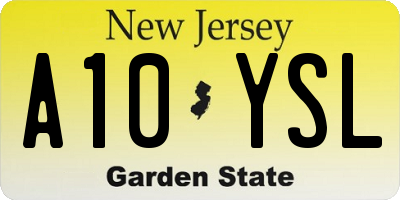 NJ license plate A10YSL
