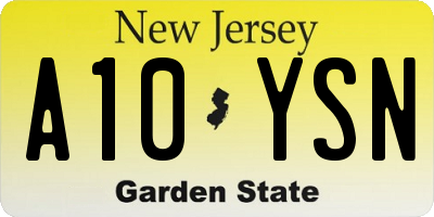 NJ license plate A10YSN
