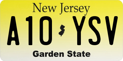 NJ license plate A10YSV