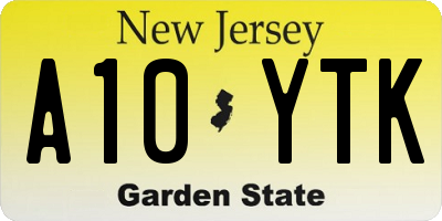 NJ license plate A10YTK