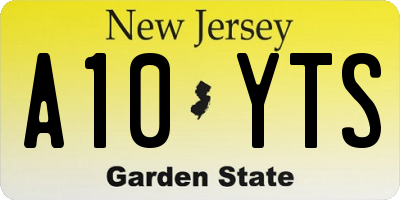 NJ license plate A10YTS