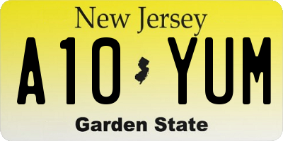 NJ license plate A10YUM