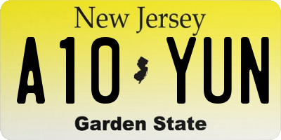 NJ license plate A10YUN