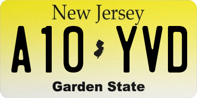 NJ license plate A10YVD