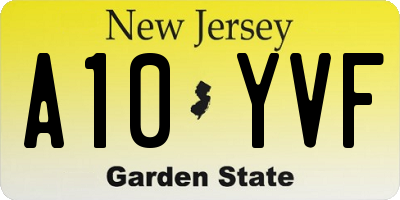 NJ license plate A10YVF