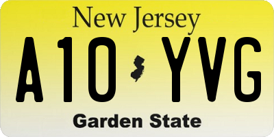 NJ license plate A10YVG