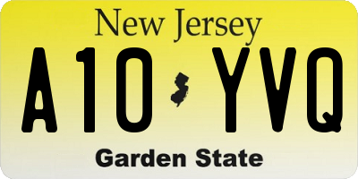 NJ license plate A10YVQ
