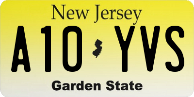 NJ license plate A10YVS