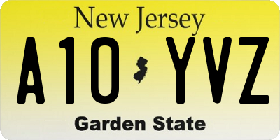 NJ license plate A10YVZ