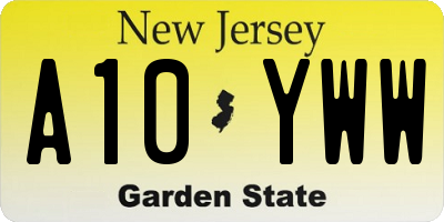 NJ license plate A10YWW