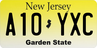 NJ license plate A10YXC