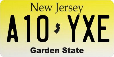 NJ license plate A10YXE