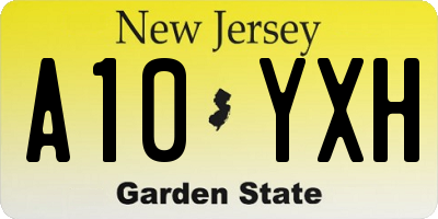 NJ license plate A10YXH
