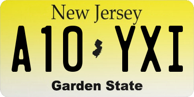 NJ license plate A10YXI