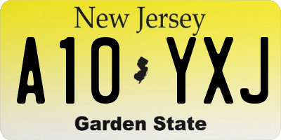 NJ license plate A10YXJ