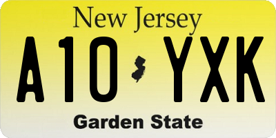 NJ license plate A10YXK